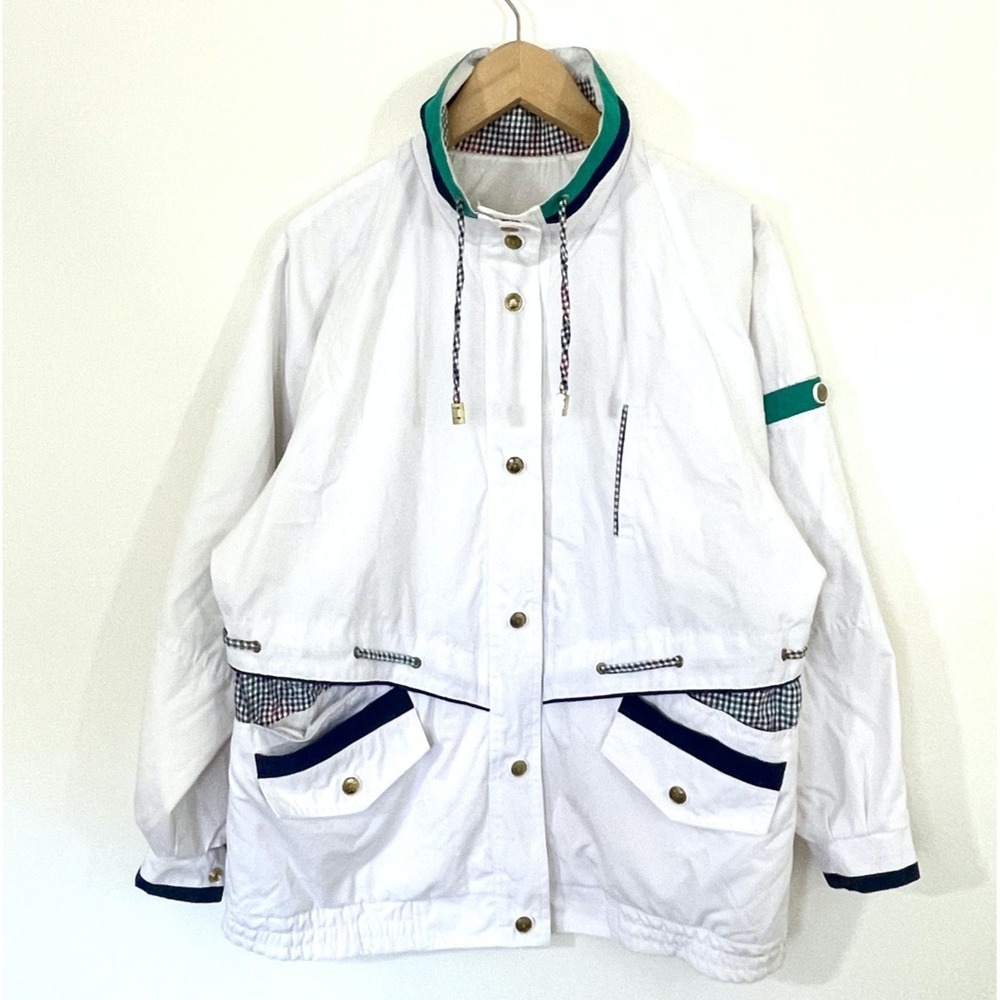 VTG 80s Mens Current Seen Nautical  Windbreaker Jacket Size S White Unisex‎